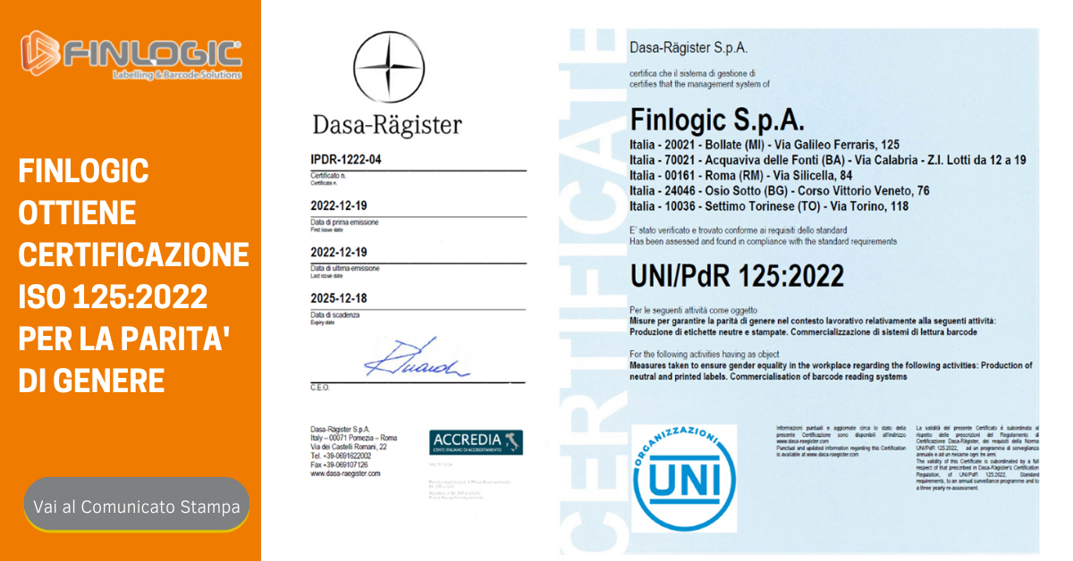 Finlogic S.p.a ottiene la certificazione UNI/PdR 125:2022 Finlogic S.p.a ottiene la certificazione UNI/PdR 125:2022